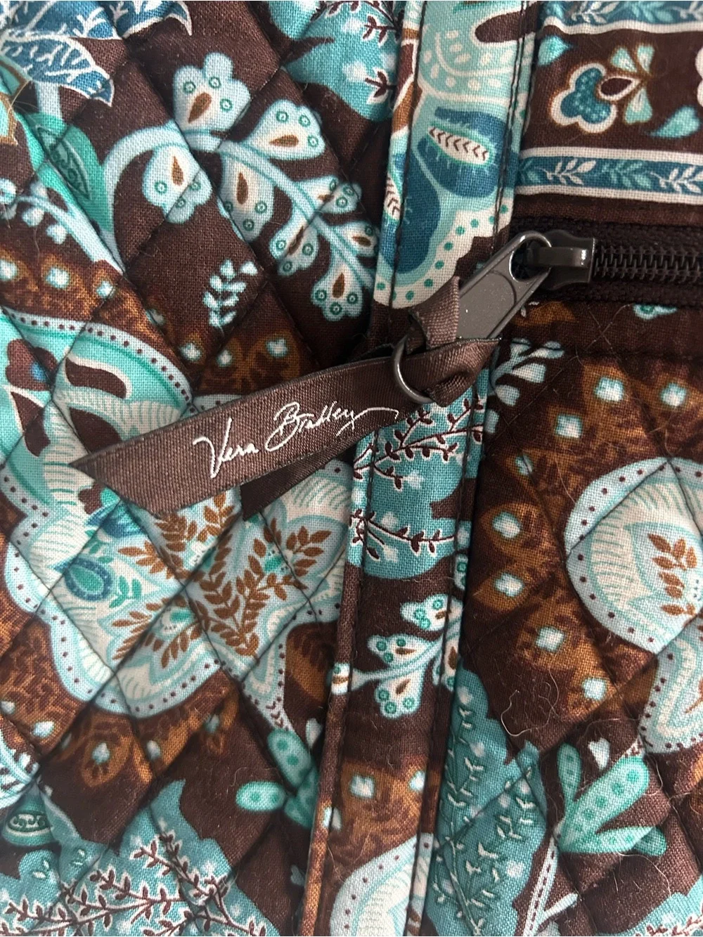Vera Bradley Brown and Turquoise Quilted Laptop Tote